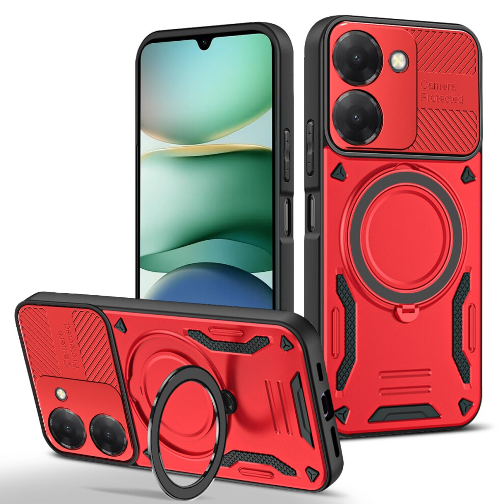 (Red) For Xiaomi Mi A5 Nfc (Eu) (173.45Mm) Magnetic Case Shockproof Tpu + Pc Phone Back Cover With Kickstand Red 6914298537503