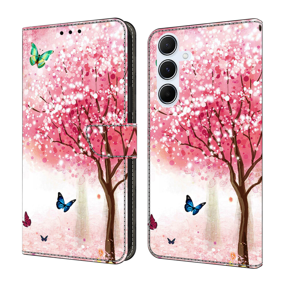 (Cherry Blossom Butterfly) For Samsung Galaxy A16 5G / 4G Case Foldable Stand Wallet Pattern Printing Pu Leather Flip Phone Cover Red 6914295949262