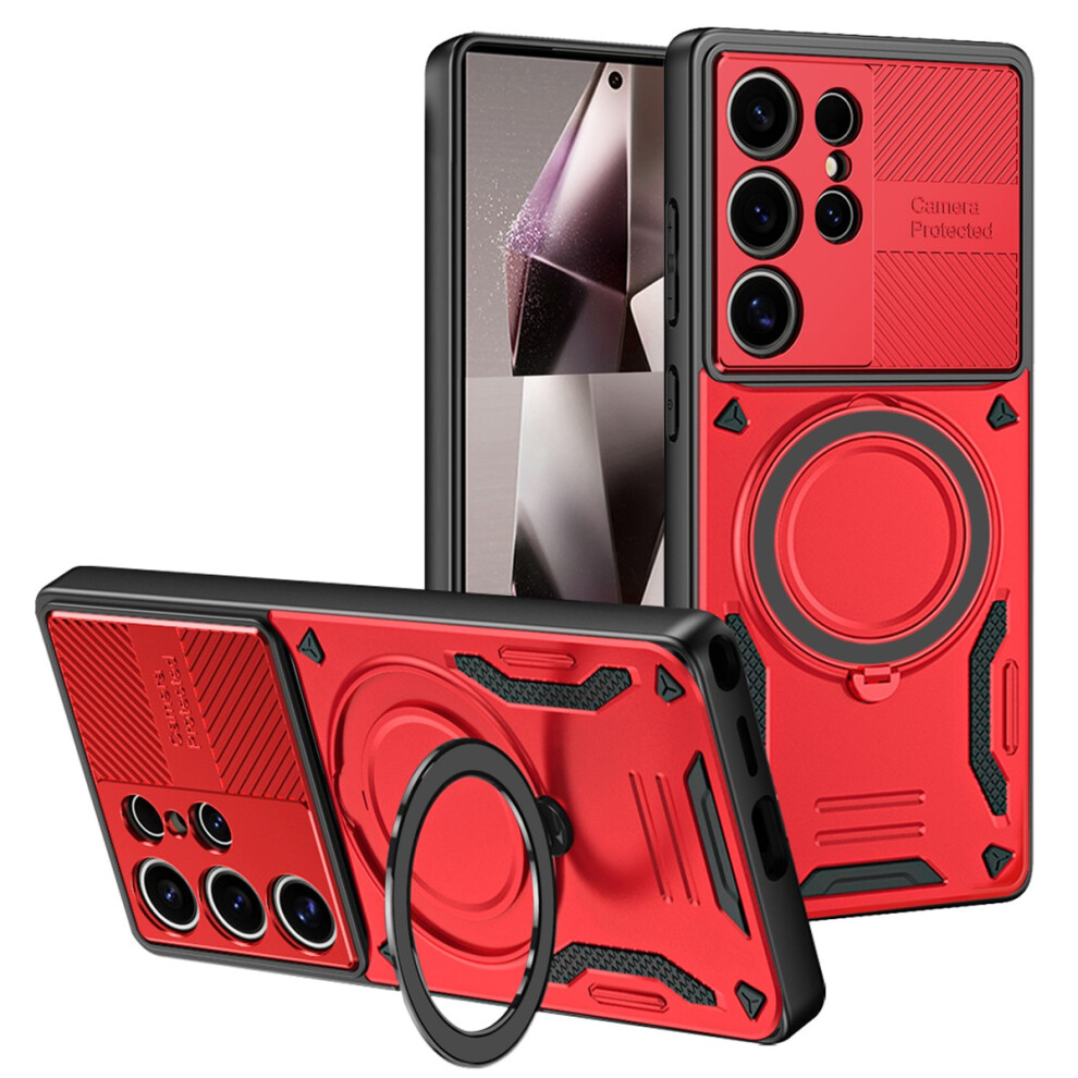 (Red) For Samsung Galaxy S23 Ultra Magnetic Case Shockproof Tpu + Pc Phone Back Cover With Kickstand Red 6914294632219