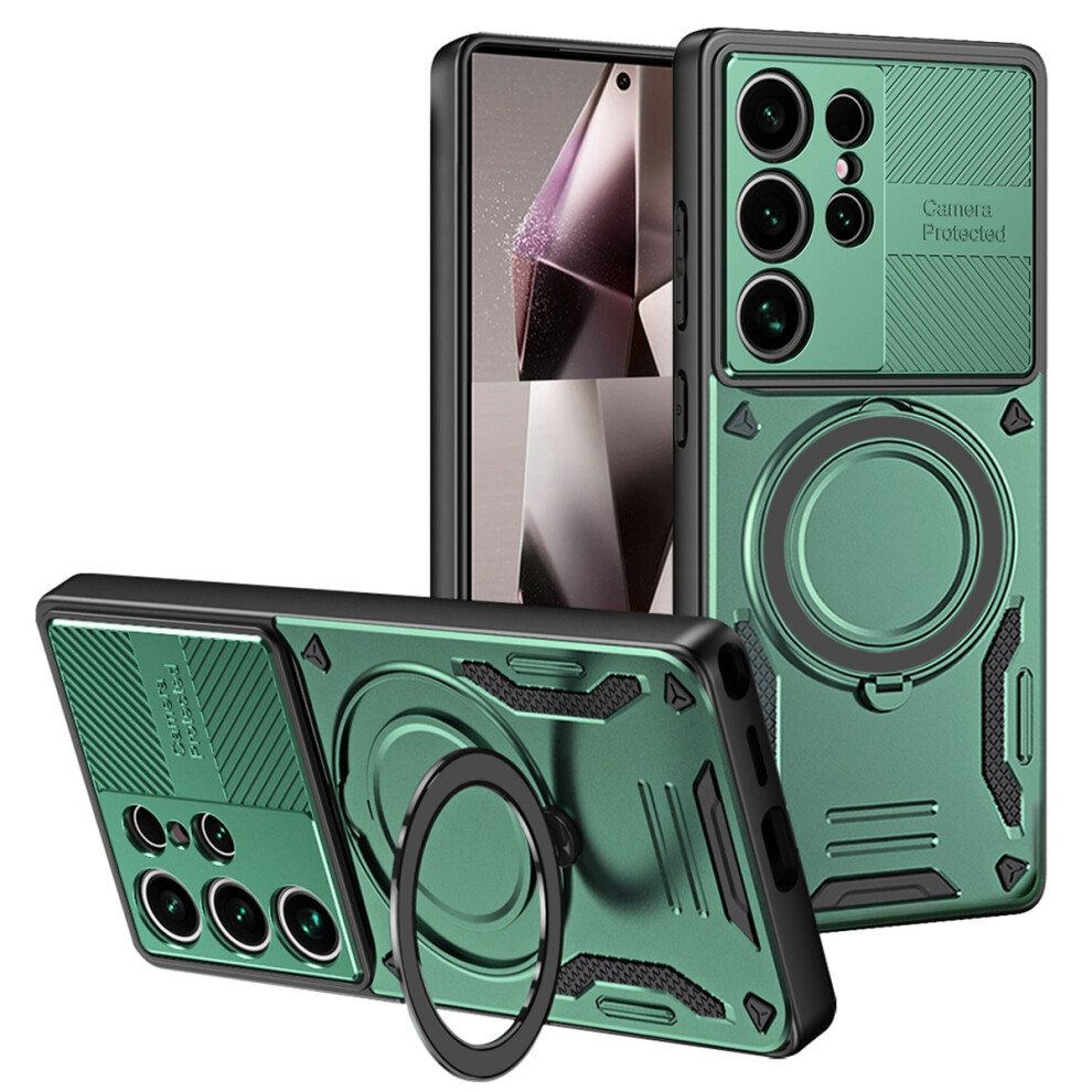 (Green) For Samsung Galaxy S23 Ultra Magnetic Case Shockproof Tpu + Pc Phone Back Cover With Kickstand Green 6914290710737