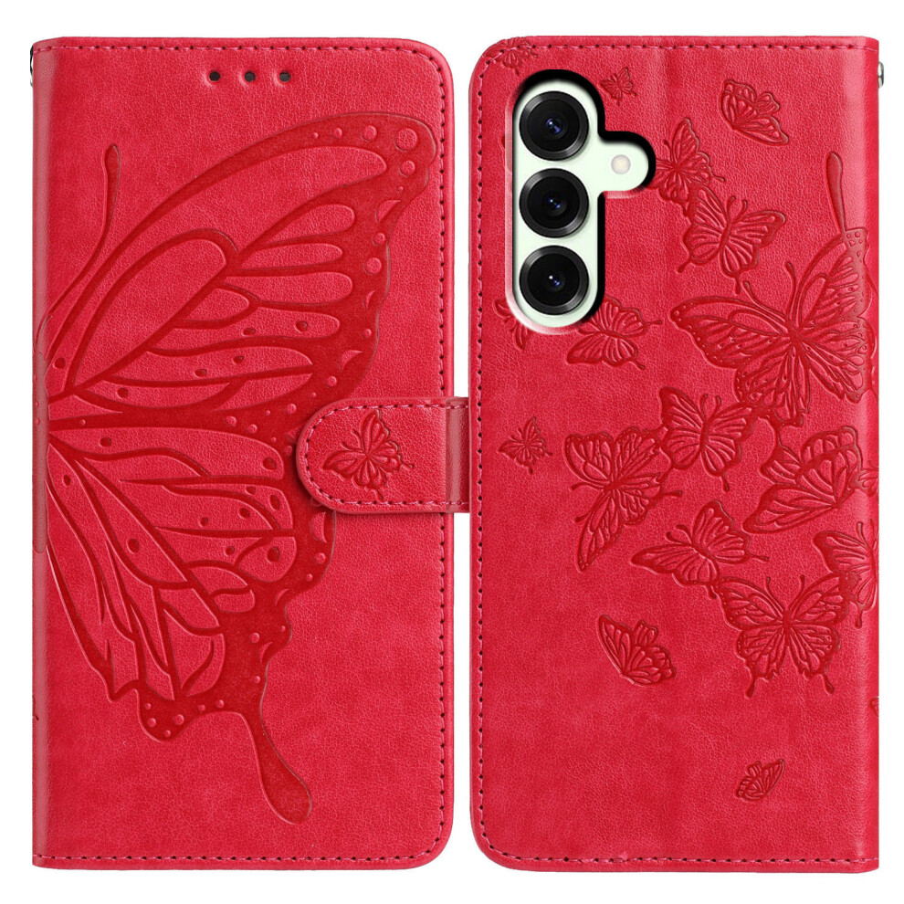 (Red) For Samsung Galaxy A27 Case Butterfly Imprinted Wallet Stand Pu Leather Flip Phone Cover With Strap Red 6914291631680