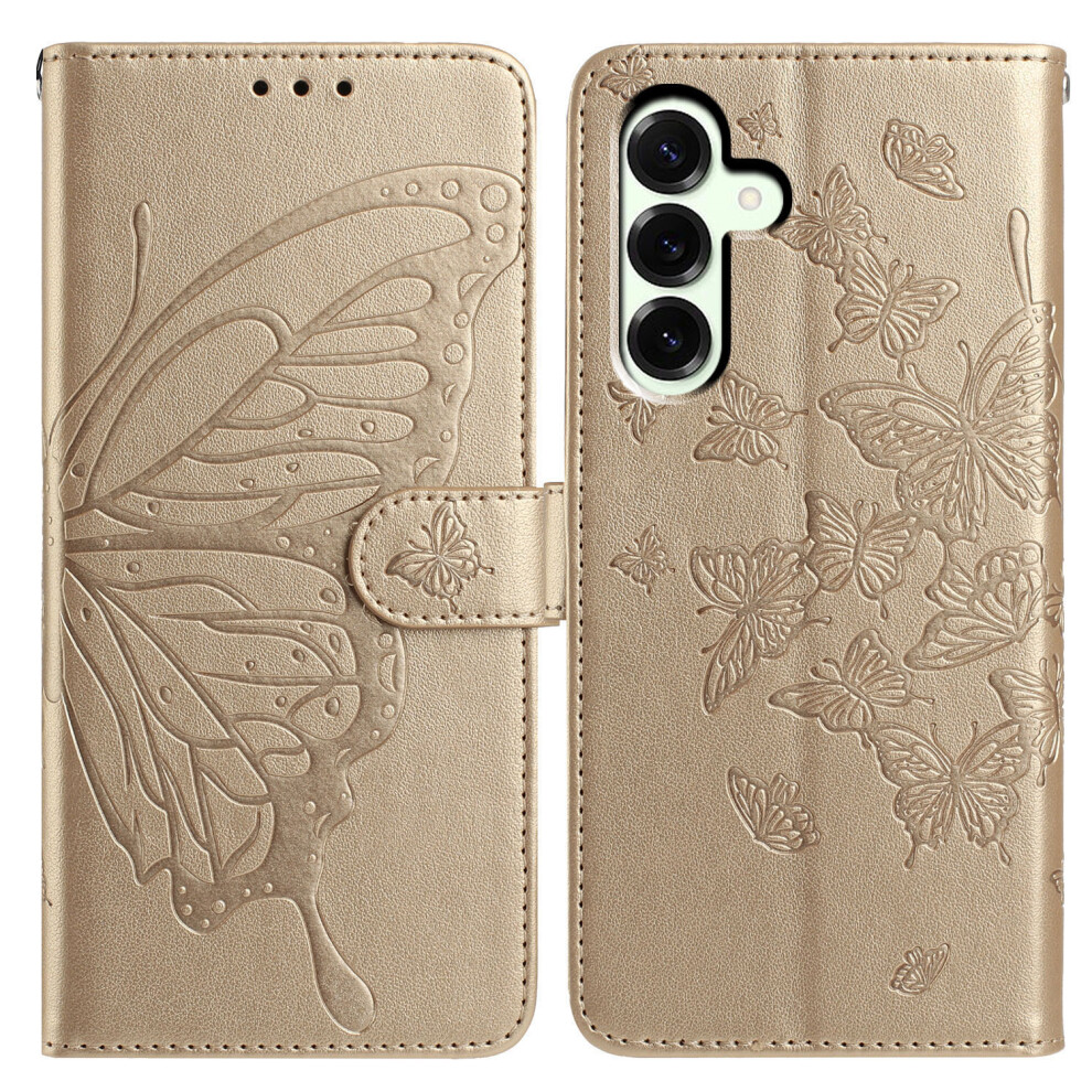 (Gold) For Samsung Galaxy A27 Case Butterfly Imprinted Wallet Stand Pu Leather Flip Phone Cover With Strap Gold 6914294718142
