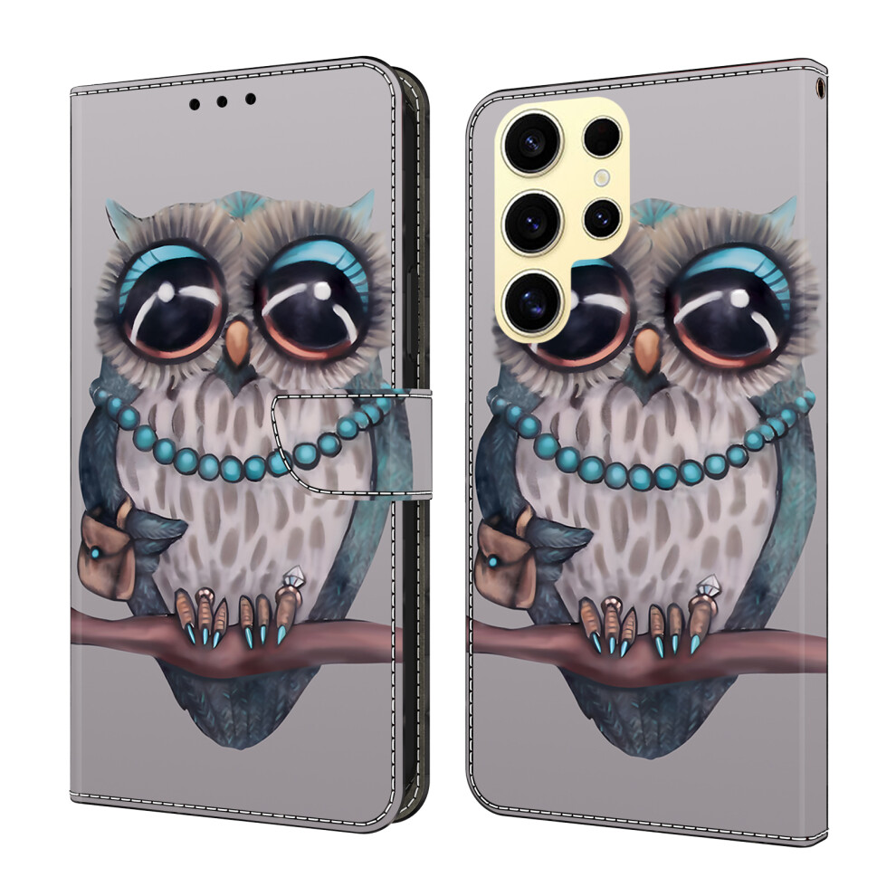 (Necklace Owl) For Samsung Galaxy S25 Ultra Case Foldable Stand Wallet Pattern Printing Pu Leather Flip Phone Cover 6914298804933