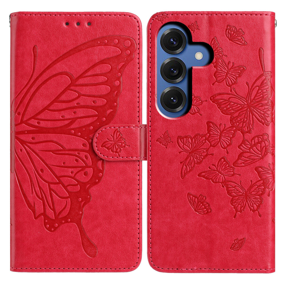 (Red) For Samsung Galaxy S26+ Case Butterfly Imprinted Wallet Stand Pu Leather Flip Phone Cover With Strap Red 6914293477583