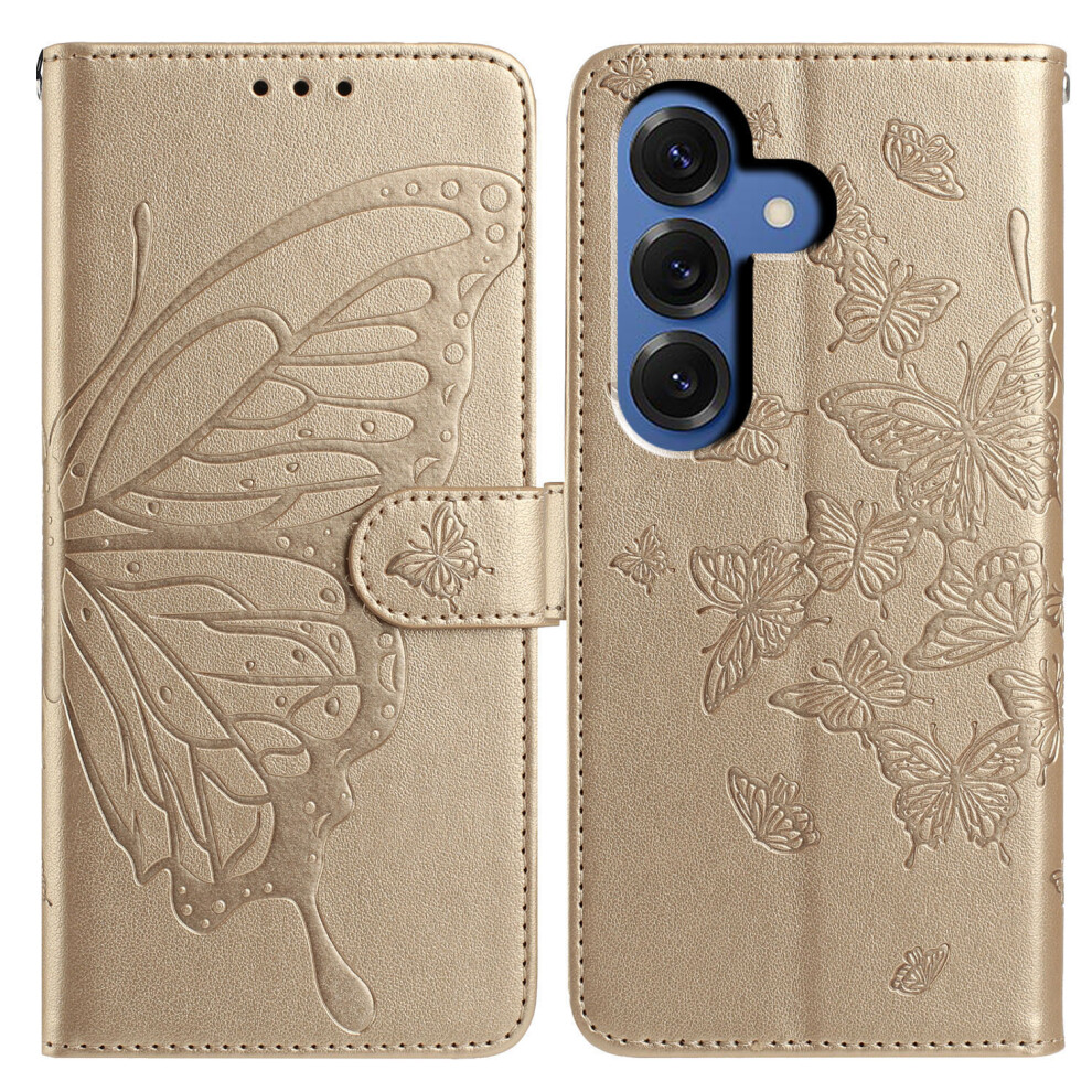 (Gold) For Samsung Galaxy S26+ Case Butterfly Imprinted Wallet Stand Pu Leather Flip Phone Cover With Strap Gold 6914293452801