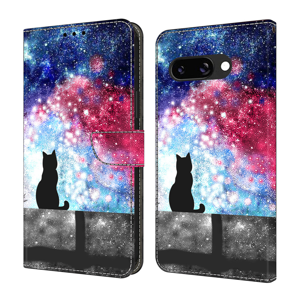 (Starry Sky Cat) For Google Pixel 9A Case Foldable Stand Wallet Pattern Printing Pu Leather Flip Phone Cover 6914299120339