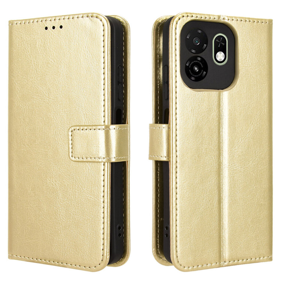(Gold) For Itel A100c 4G Pu Leather Case With Strap Crazy Horse Texture Phone Wallet Cover Gold 6914296191684