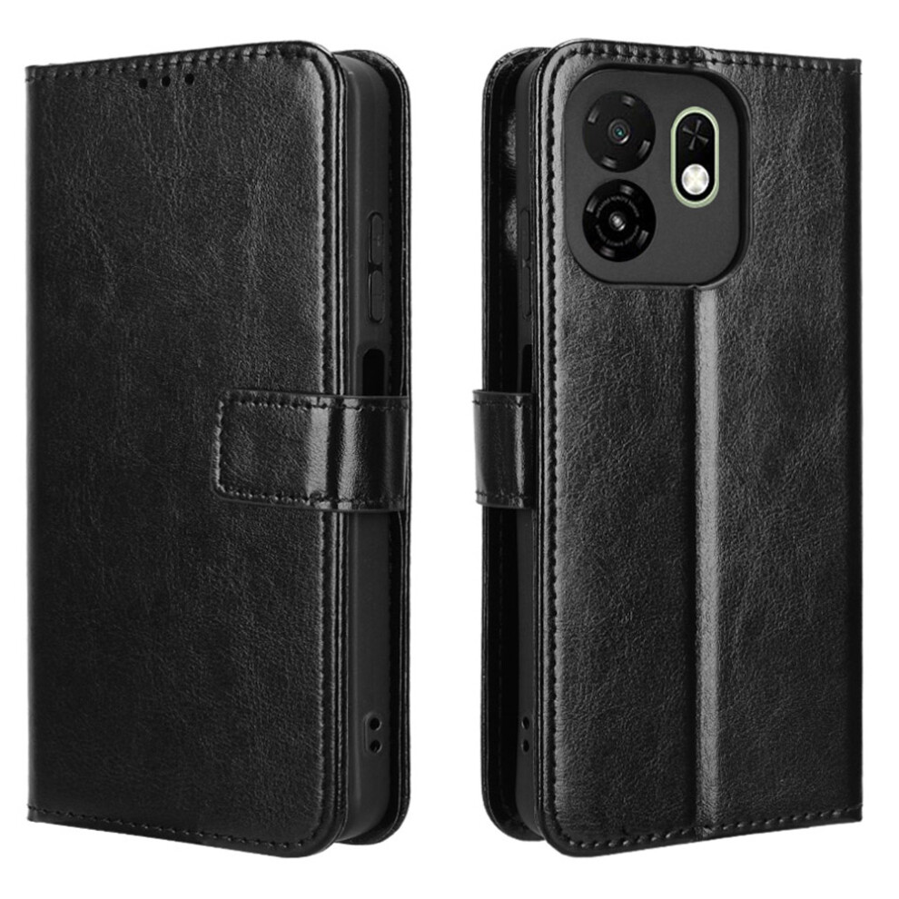 (Black) For Itel A100c 4G Pu Leather Case With Strap Crazy Horse Texture Phone Wallet Cover Black 6914295919210