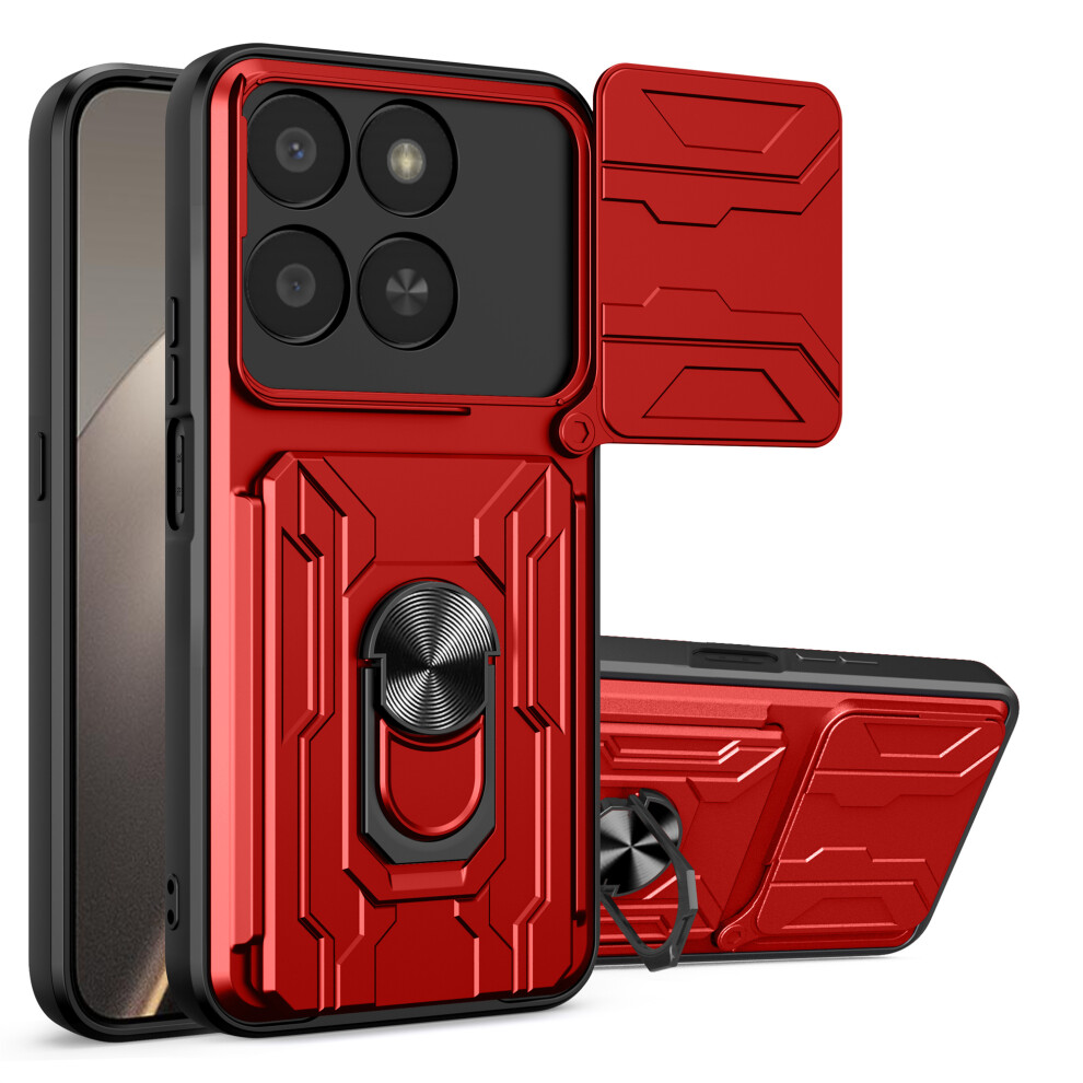 (Red) Phone Case For Honor 400 Smart 5G / X7d 5G / X7d 4G Pc + Tpu Kickstand Back Cover With Camera Slider Red 6914293782434