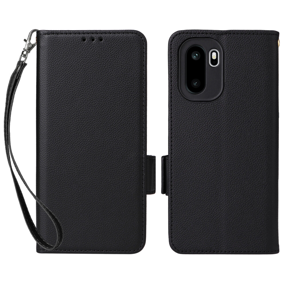 (Black) For Oneplus Ace 6 5G / 6T 5G / 15R 5G Case Litchi Texture Wallet Leather Phone Cover With Wrist Strap Black 6914296260649