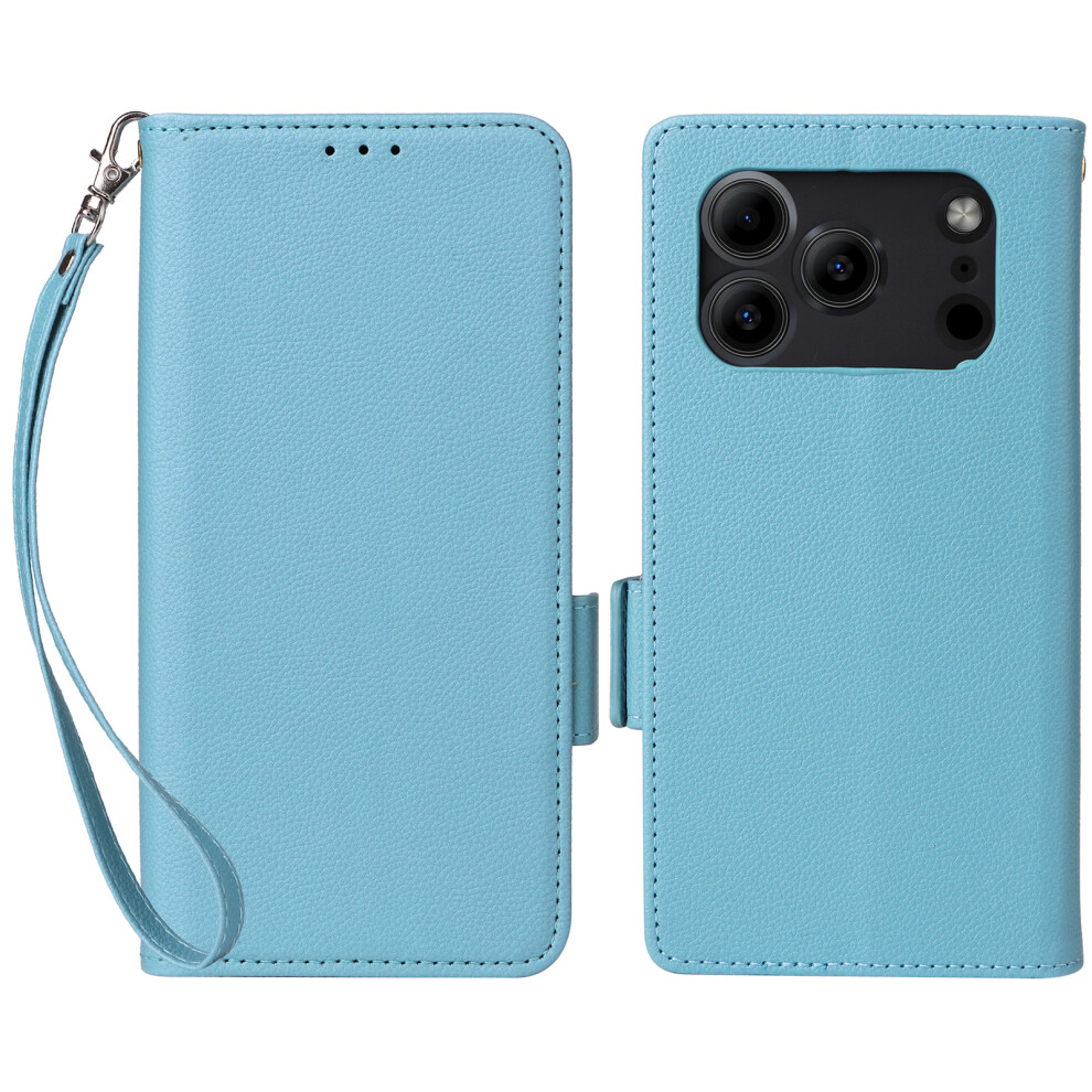 (Baby ) Leather Case For Doogee Note 56 / Note 56 Pro / Note 56 Plus Litchi Texture Wallet Phone Cover With Wrist Strap Blue 6914293653666