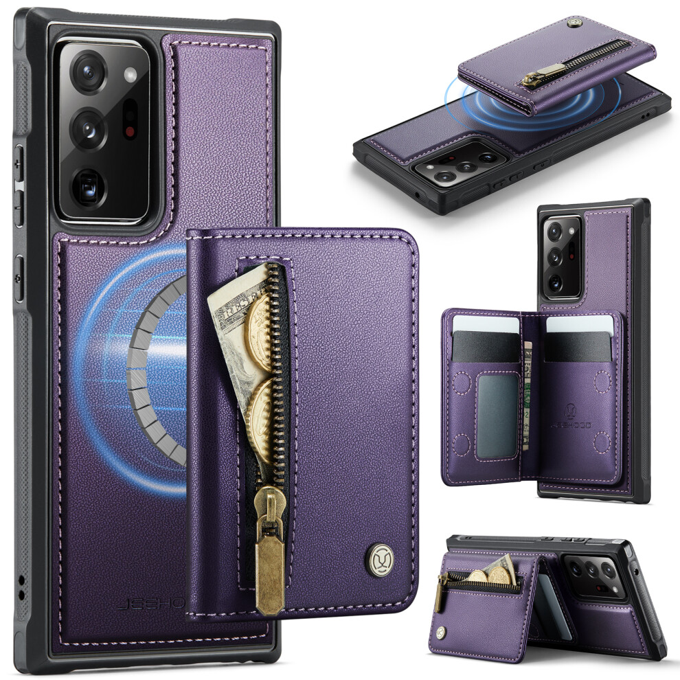 (Purple) Jeehood For Samsung Galaxy Note20 Ultra Case J12 Magnetic Detachable Zipper Wallet Kickstand Leather Back Cover Magneti Purple 6914290395729