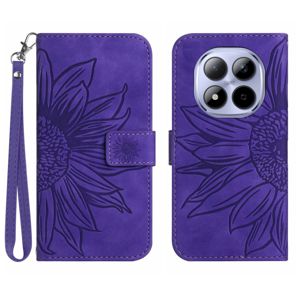 (Dark ) For Xiaomi Poco M8 Pro 5G / Redmi Note 15 Pro+ 5G (Global) Case Sunflower Imprint Leather Wallet Phone Cover With Wrist Purple 6914296368314