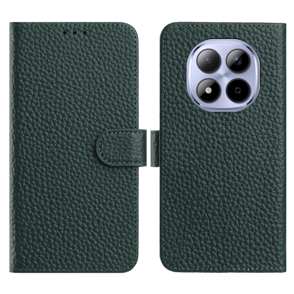 (Green) For Xiaomi Poco M8 Pro 5G / Redmi Note 15 Pro+ 5G (Global) Case Wallet Stand Litchi Texture Genuine Cow Leather Flip Pho Green 6914297842431