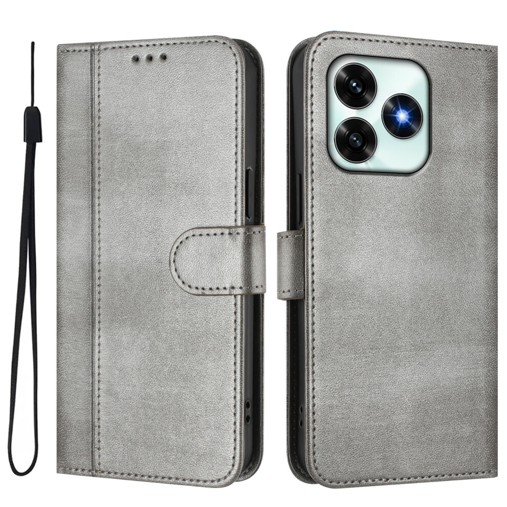 (Grey) For Honor X5c 4G / Honor X5c Plus 4G Cases Wallet Stand Retro Texture Leather Phone Cover With Lanyard Grey 6914296592283