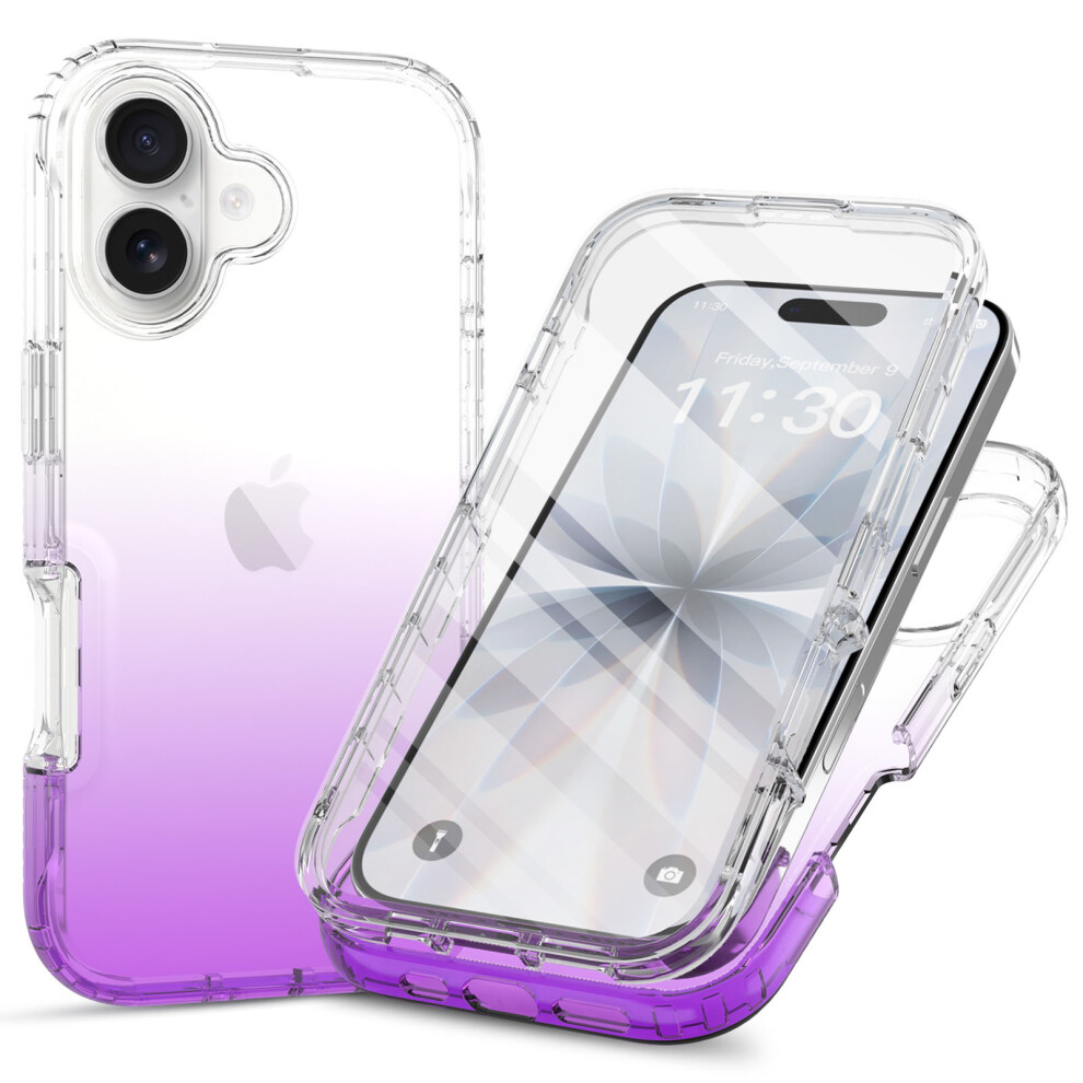 (Purple) For Iphone 17 Case Built-In Pet Screen Protector Pc+Tpu Full Body Shockproof Phone Cover Purple 6914298316863