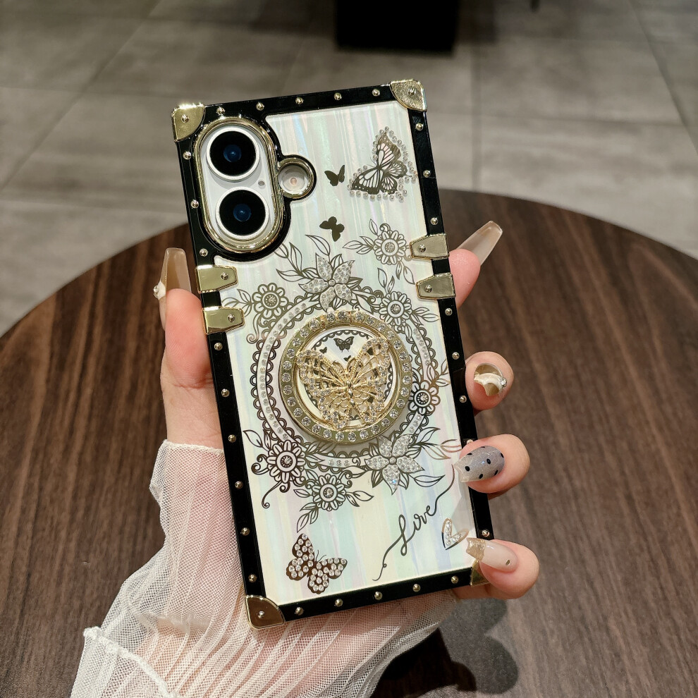 (White) For Iphone 17 Cases Rhinestone Decor Butterfly Pattern Tpu + Pc Phone Cover White 6914297748030