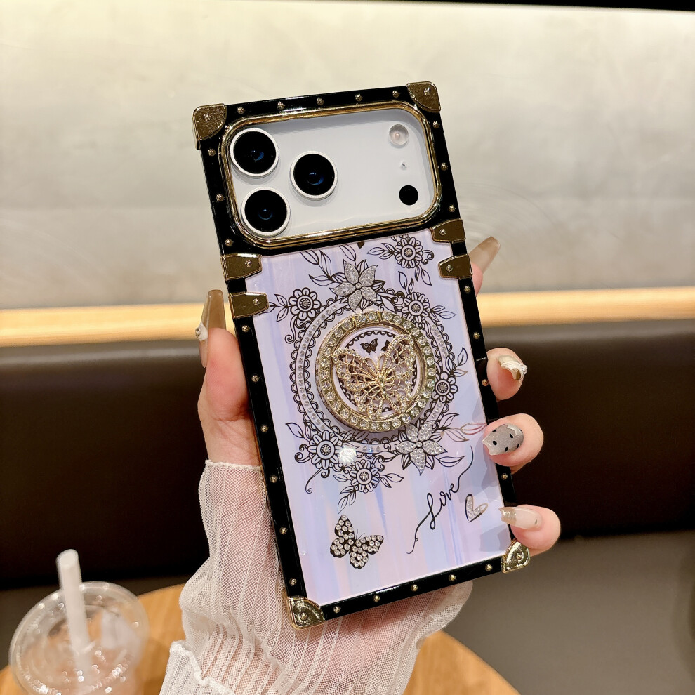 (Purple) For Iphone 17 Pro Max Cases Rhinestone Decor Butterfly Pattern Tpu + Pc Phone Cover Purple 6914294263598