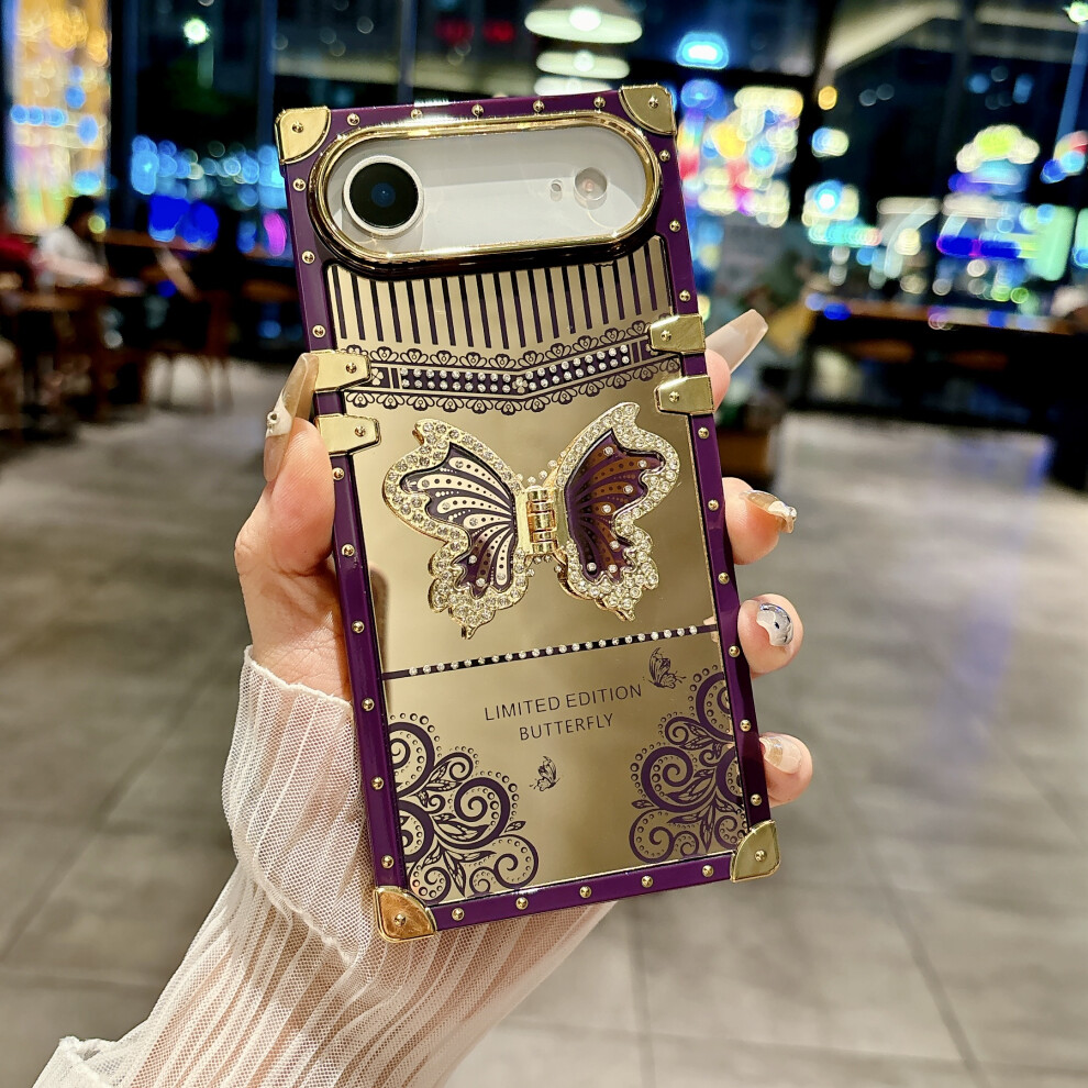 (Dark ) For Iphone Air Case Electroplated Tpu + Pc Phone Cover With Butterfly Kickstand Purple 6914293248060