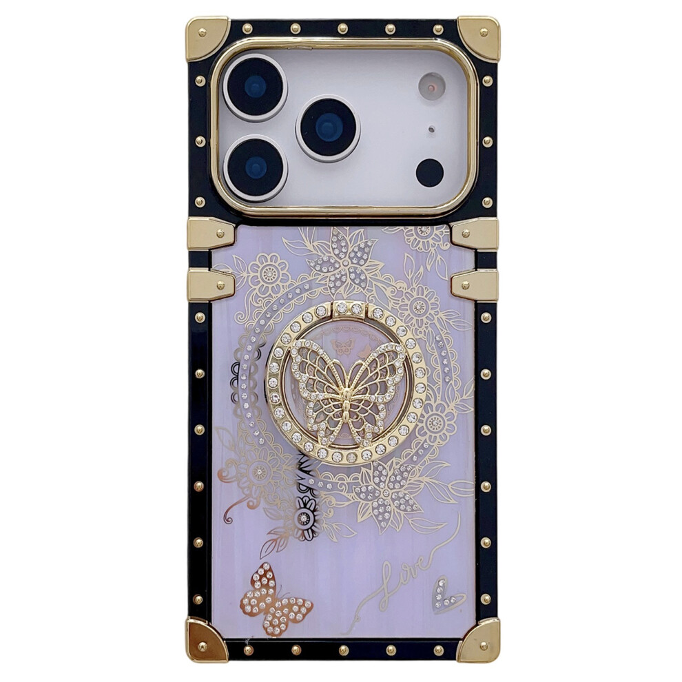 (Purple) For Iphone 17 Pro Cases Rhinestone Decor Butterfly Pattern Tpu + Pc Phone Cover Purple 6914290571932