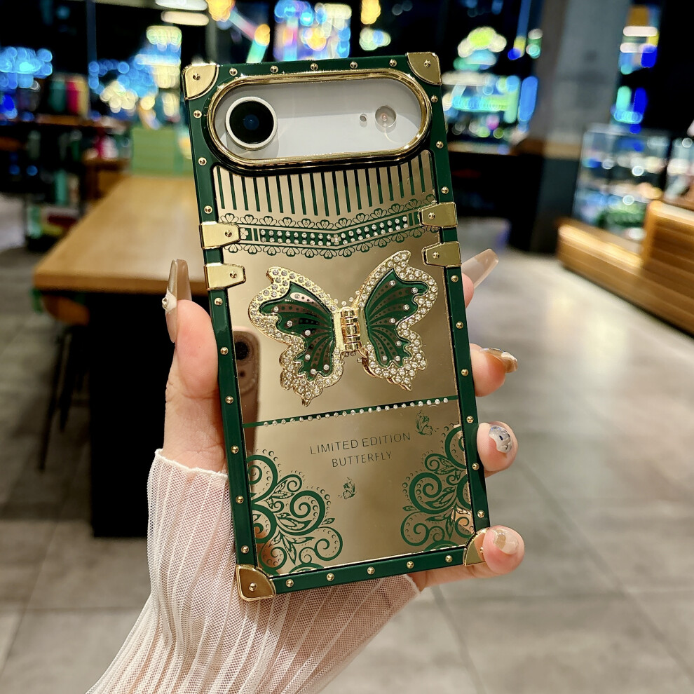 (Blackish ) For Iphone Air Case Electroplated Tpu + Pc Phone Cover With Butterfly Kickstand Green 6914299394815