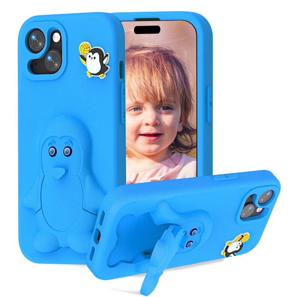 (Blue) For Iphone 14 / 13 Case Penguin Design Kickstand Shockproof Eva Phone Cover Blue 6914293155474