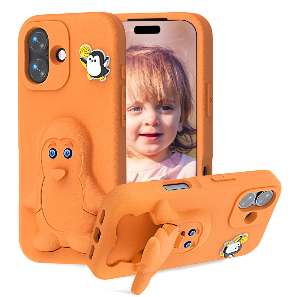 (Orange) For Iphone 17 Case Penguin Design Kickstand Shockproof Eva Phone Cover Orange 6914293678690