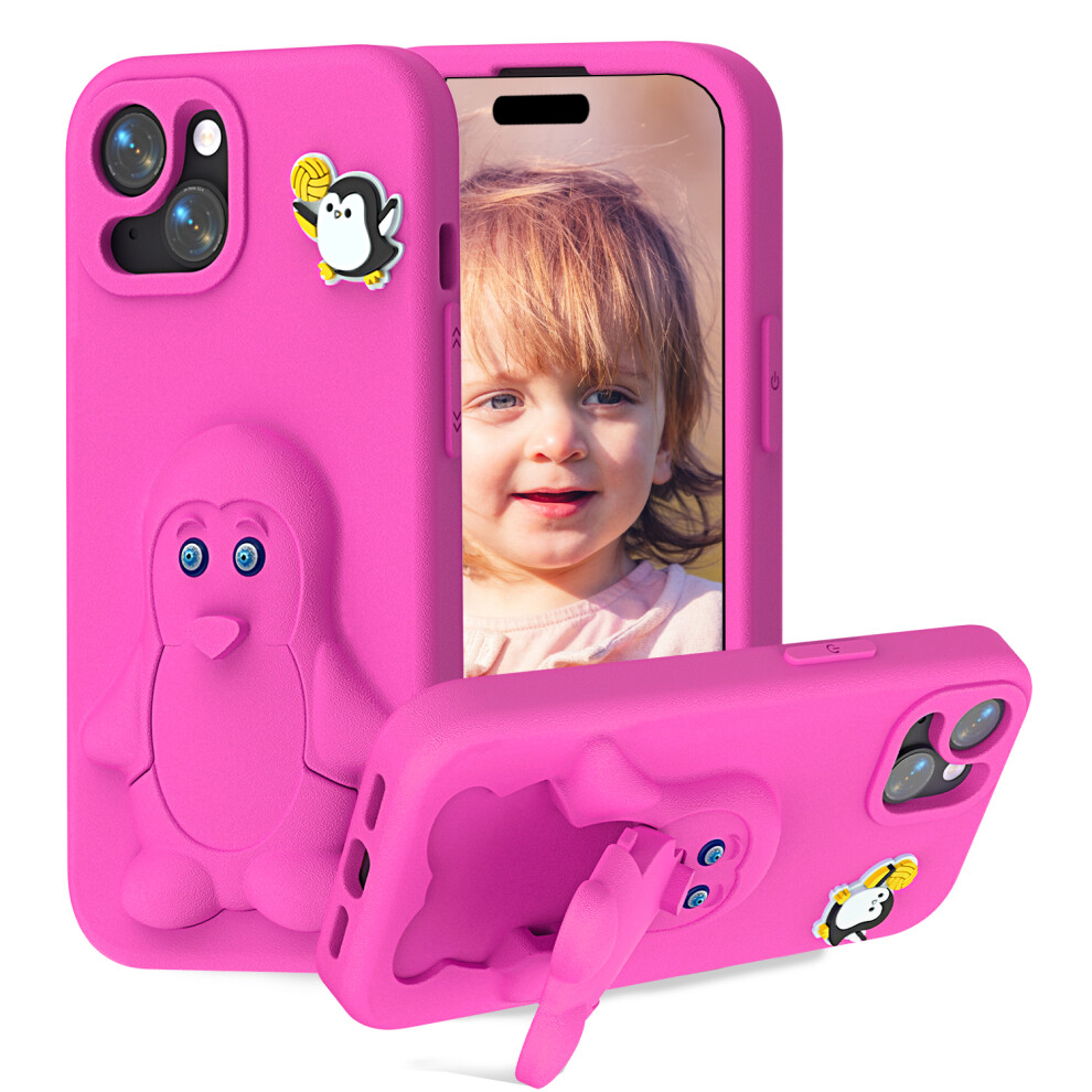 (Rose) For Iphone 15 Case Penguin Design Kickstand Shockproof Eva Phone Cover 6914293822703