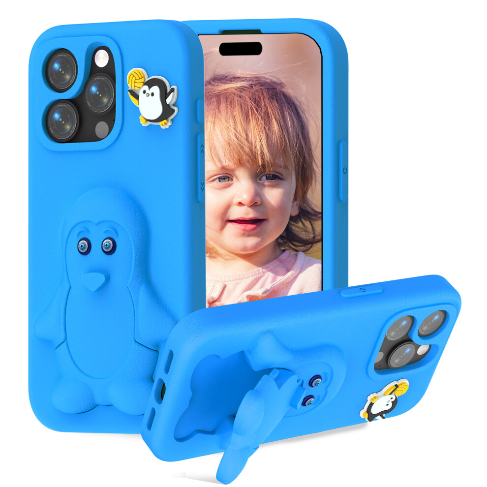 (Blue) For Iphone 13 Pro Case Penguin Design Kickstand Shockproof Eva Phone Cover Blue 6914296057515