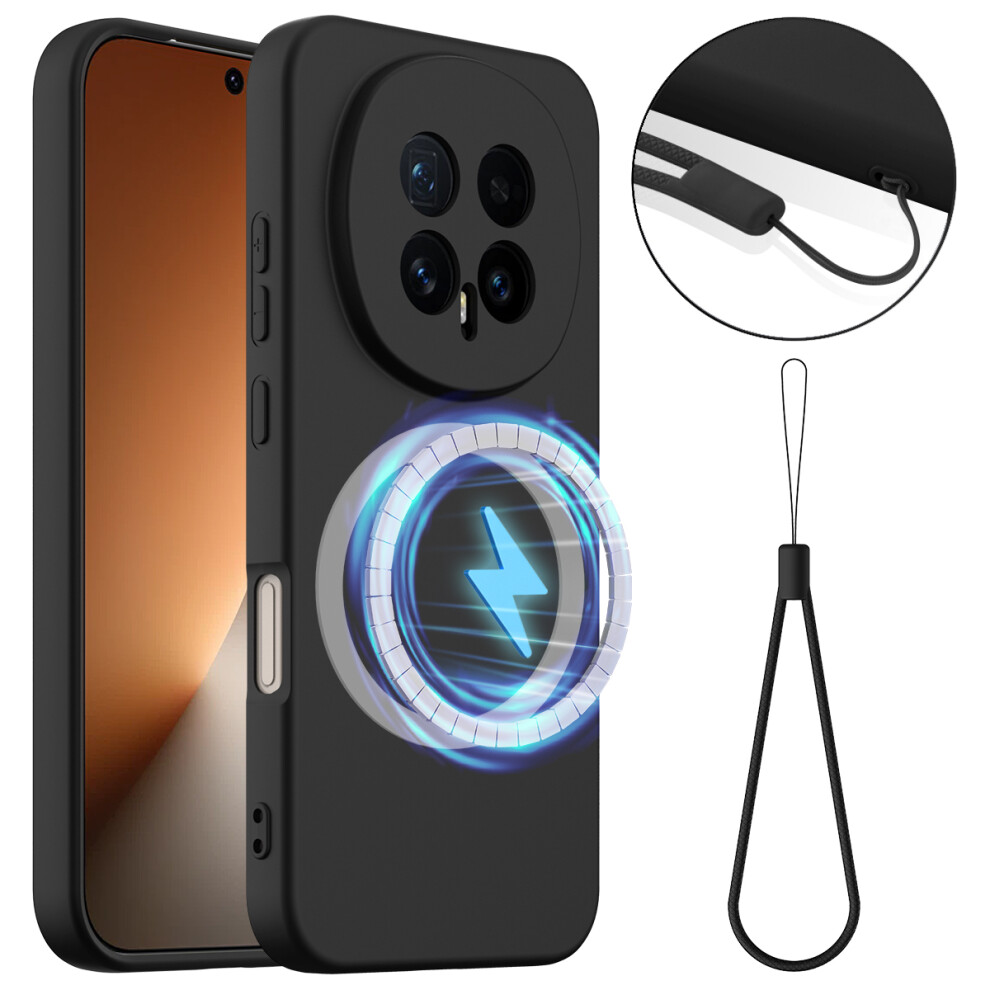 (Black) For Honor Magic8 5G Magnetic Case Anti-Drop Liquid Silicone Phone Cover Black 6914294754744