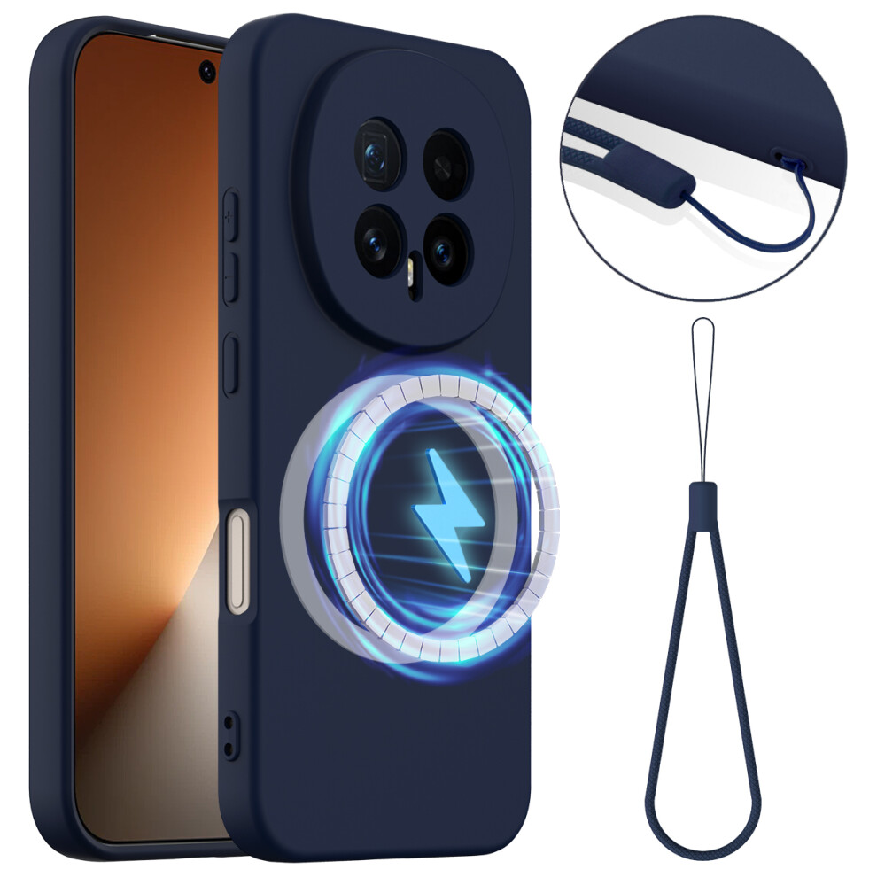 (Dark ) For Honor Magic8 5G Magnetic Case Anti-Drop Liquid Silicone Phone Cover Blue 6914299292791