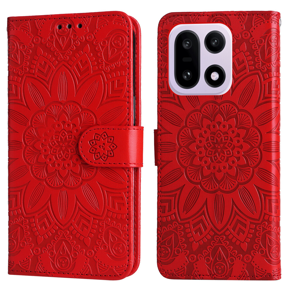 (Red) For Oneplus 15 5G Case Sunflower Imprint Leather Wallet Phone Cover Red 6914296547184