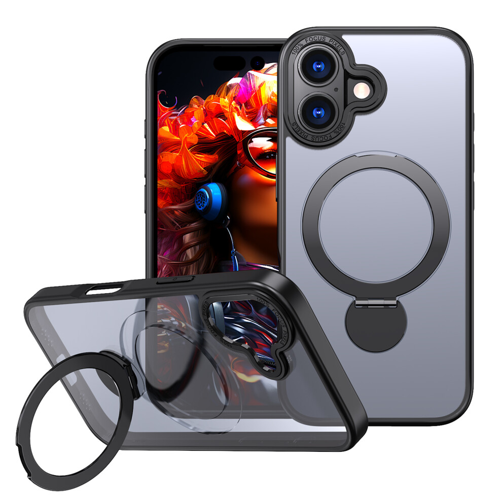 (Black) For Iphone 17 Case Rotating Kickstand Skin-Touch Tpu + Pc Phone Cover Compatible With Magsafe Black 6914299416296