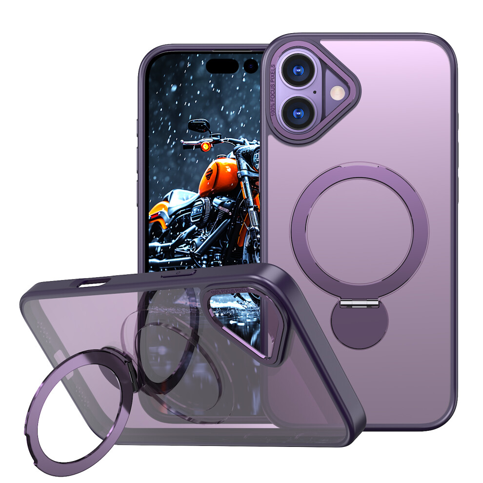 (Purple) For Iphone 16 Case Rotating Kickstand Skin-Touch Tpu + Pc Phone Cover Compatible With Magsafe Purple 6914294903227