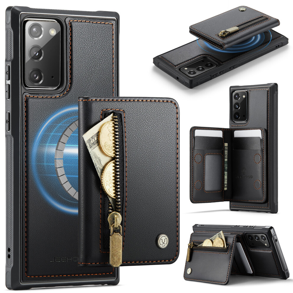 (Black) Jeehood For Samsung Galaxy Note20 Case J12 Magnetic Detachable Zipper Wallet Kickstand Leather Back Cover Magnetic Case Black 6914294433762