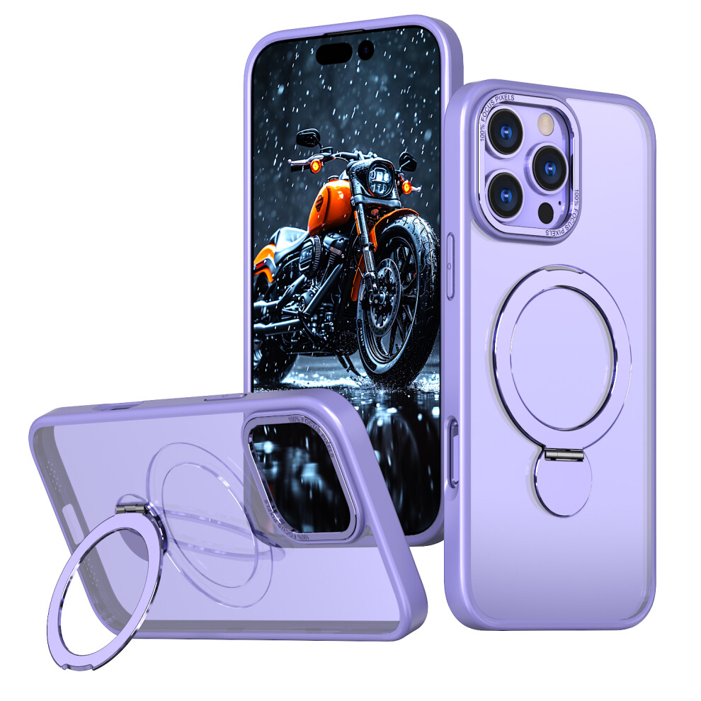 (Lilac ) For Iphone 15 Pro Case Rotating Kickstand Skin-Touch Tpu + Pc Phone Cover Compatible With Magsafe Purple 6914290702718