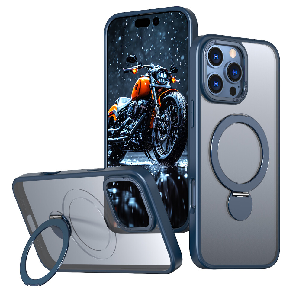 (Blue) For Iphone 15 Pro Case Rotating Kickstand Skin-Touch Tpu + Pc Phone Cover Compatible With Magsafe Blue 6914298777800