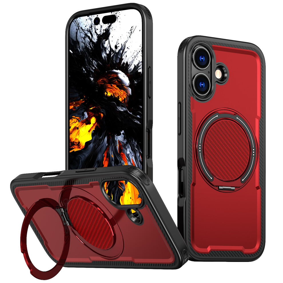 (Red) For Iphone 17 Case Compatible With Magsafe Tpu + Pc Phone Cover With Damping Rotating Stand Red 6914290248551
