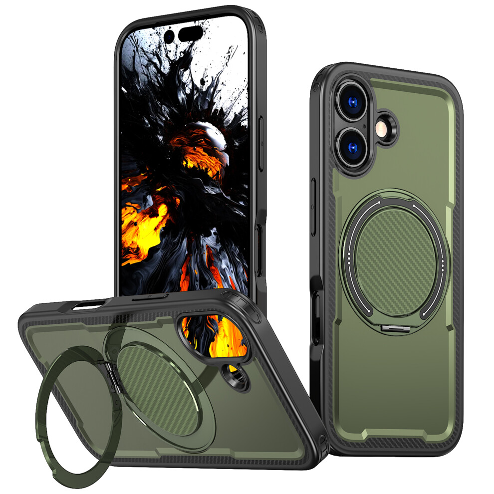 (Green) For Iphone 17 Case Compatible With Magsafe Tpu + Pc Phone Cover With Damping Rotating Stand Green 6914297709123
