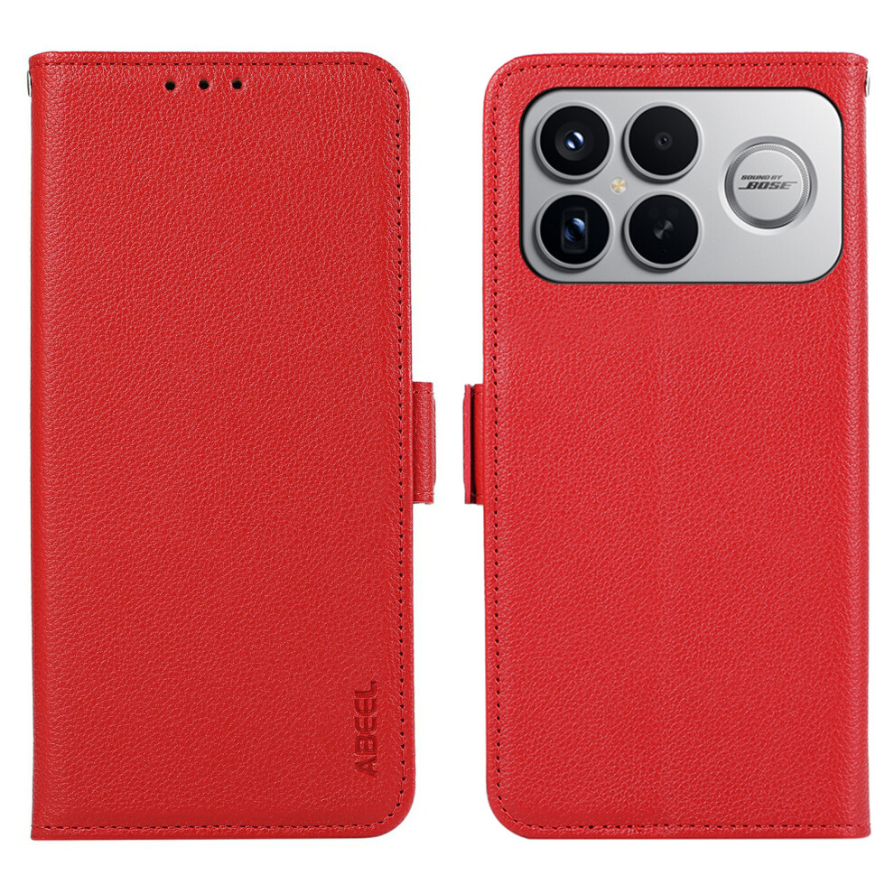(Red) Abeel For Xiaomi Mi K90 Pro Max 5G / Poco F8 Ultra Case Litchi Texture Leather Rfid Blocking Phone Cover Red 6914297738017