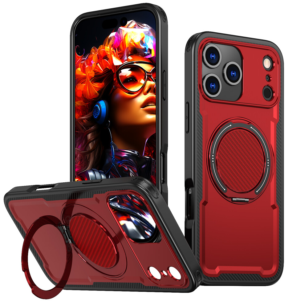 (Red) For Iphone 17 Pro Case Compatible With Magsafe Tpu + Pc Phone Cover With Damping Rotating Stand Red 6914290163076