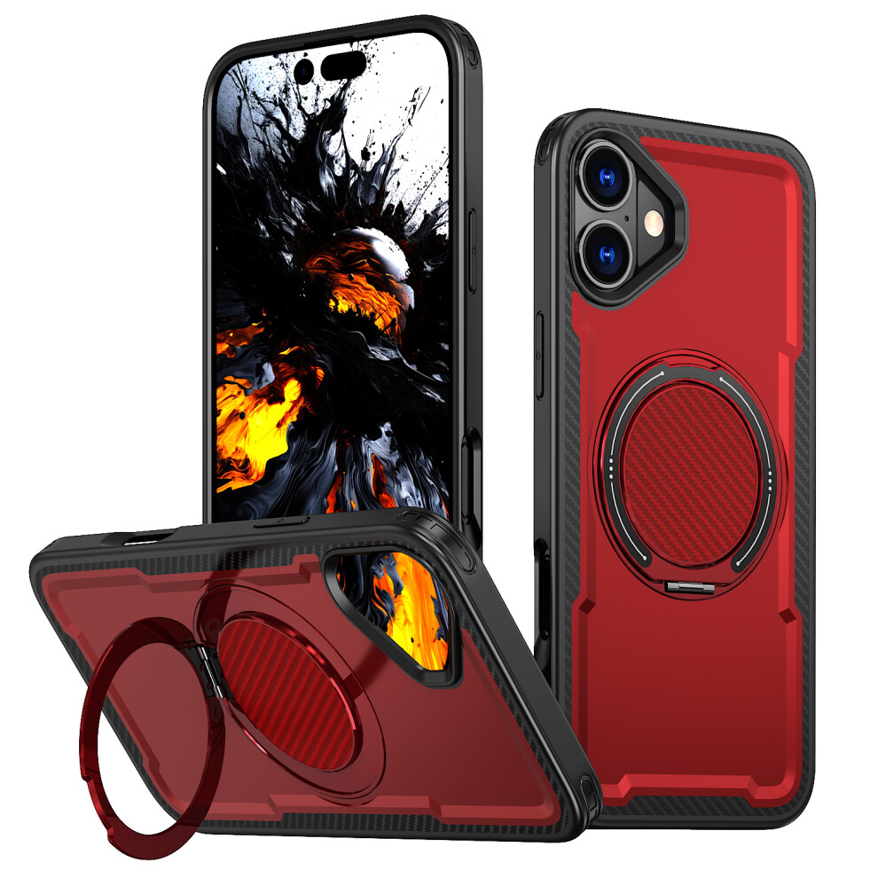 (Red) For Iphone 16 Case Compatible With Magsafe Tpu + Pc Phone Cover With Damping Rotating Stand Red 6914295588591