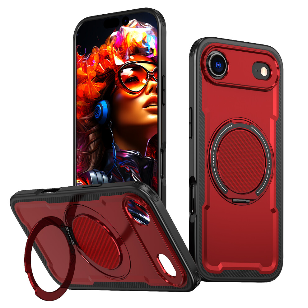 (Red) For Iphone Air Case Compatible With Magsafe Tpu + Pc Phone Cover With Damping Rotating Stand Red 6914297041896