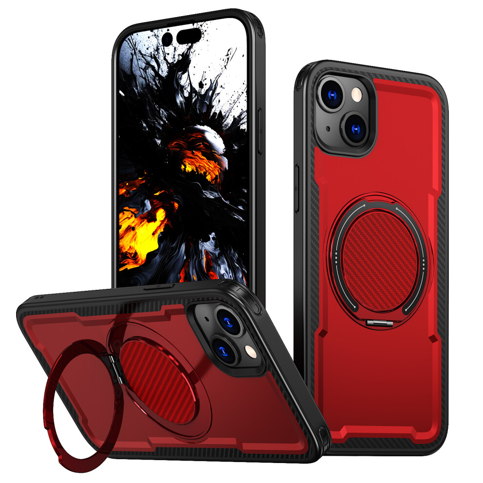 (Red) For Iphone 14 Case Compatible With Magsafe Tpu + Pc Phone Cover With Damping Rotating Stand Red 6914293749543