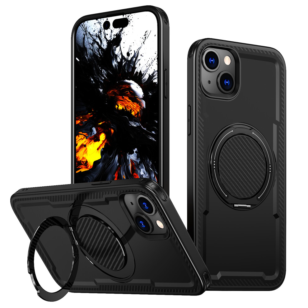 (Black) For Iphone 15 Case Compatible With Magsafe Tpu + Pc Phone Cover With Damping Rotating Stand Black 6914293029423