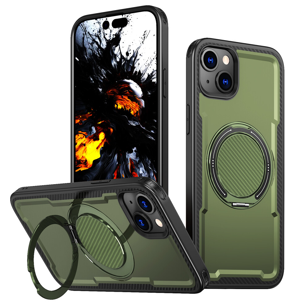 (Green) For Iphone 15 Case Compatible With Magsafe Tpu + Pc Phone Cover With Damping Rotating Stand Green 6914297703640