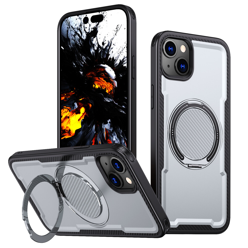 (Grey) For Iphone 15 Case Compatible With Magsafe Tpu + Pc Phone Cover With Damping Rotating Stand Grey 6914291558963