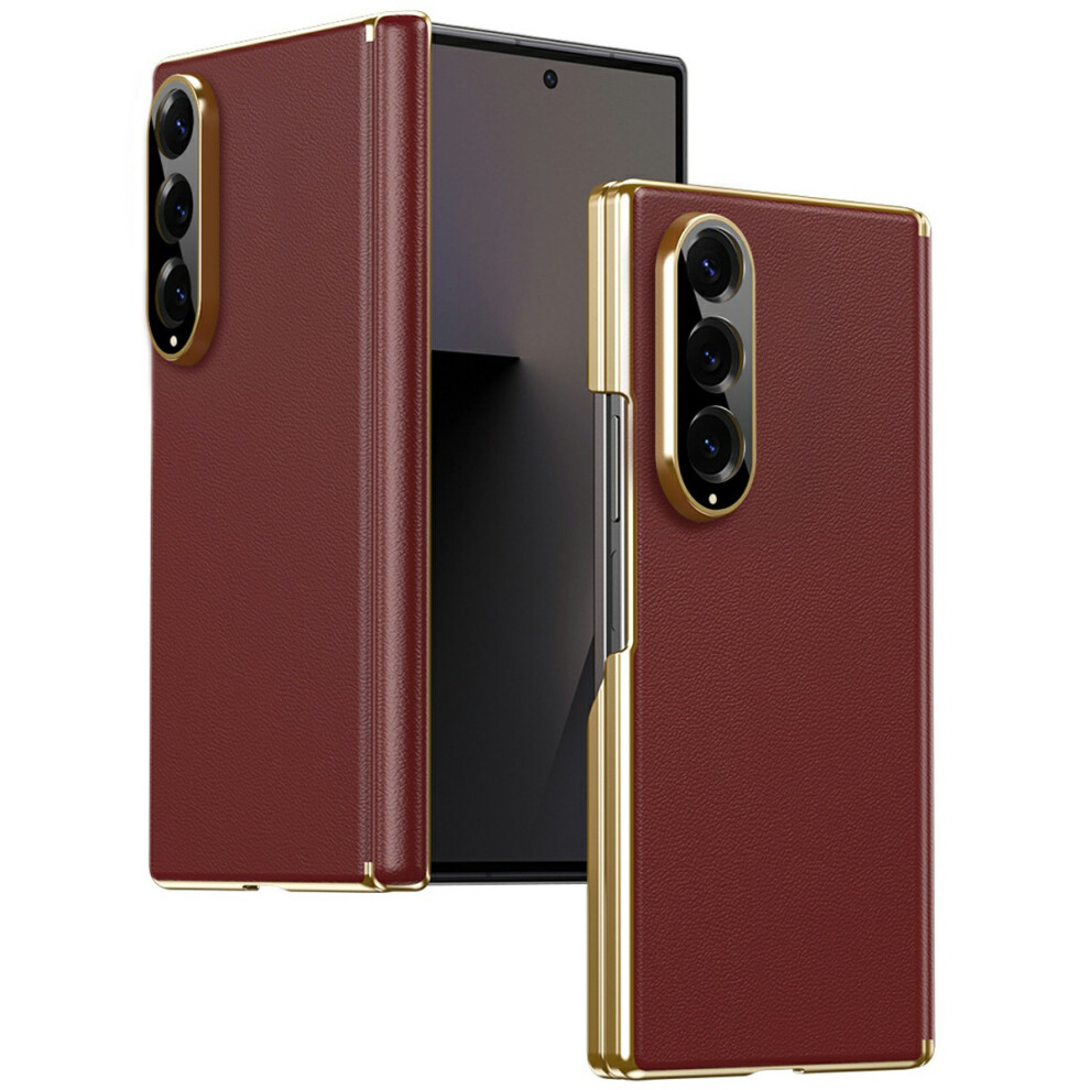 (Red) For Samsung Galaxy Z Fold4 5G Case Dual-Axis Hinge Pu Leather Hard Pc Folding Phone Cover Red 6914295237666