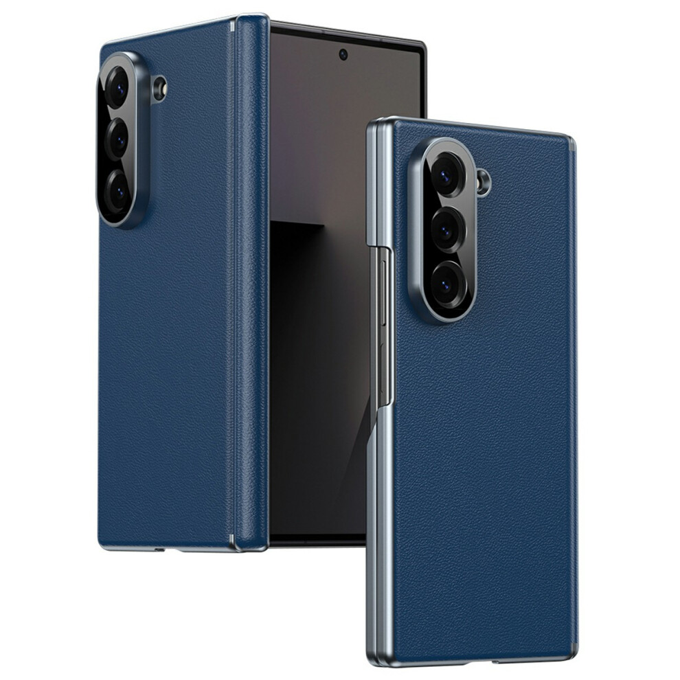(Sapphire) For Samsung Galaxy Z Fold6 5G Case Dual-Axis Hinge Pu Leather Hard Pc Folding Phone Cover Blue 6914294157873
