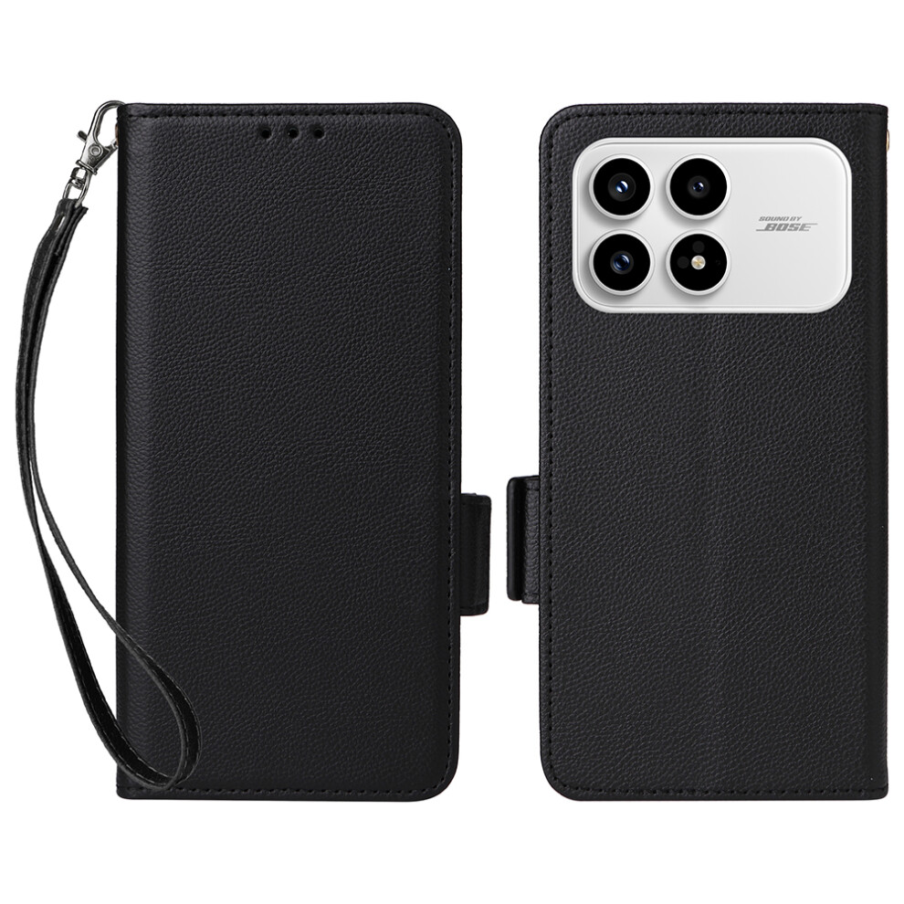 (Black) For Xiaomi Poco F8 Pro / Redmi K90 5G Case Litchi Texture Wallet Leather Phone Cover With Wrist Strap Black 6914293296962